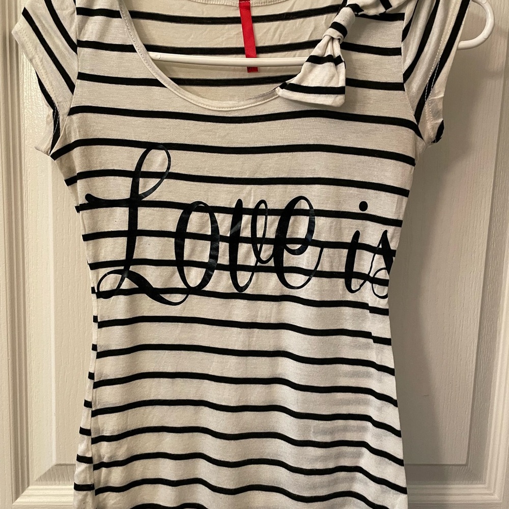 Striped Black and White T-Shirt with Bow Detail